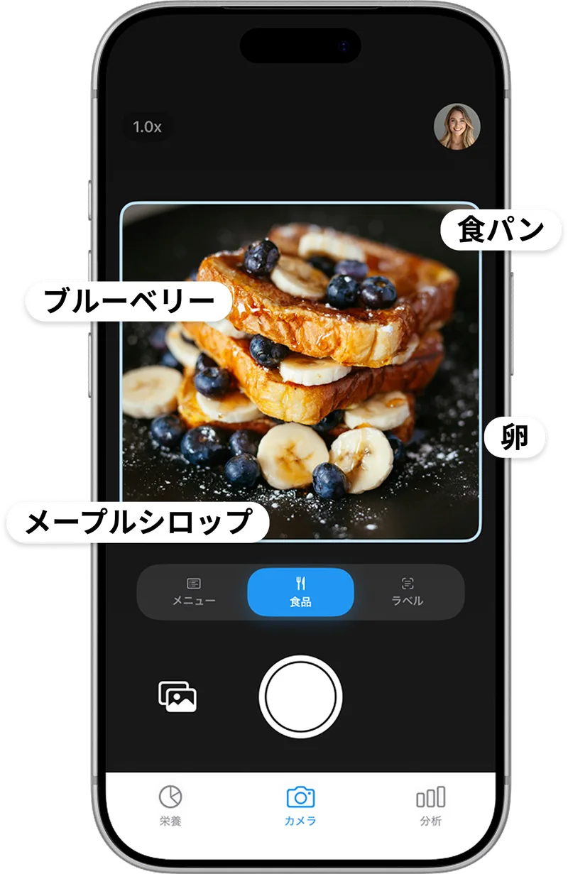 AIカロリー計算アプリCanIEatで食事を撮影している画面